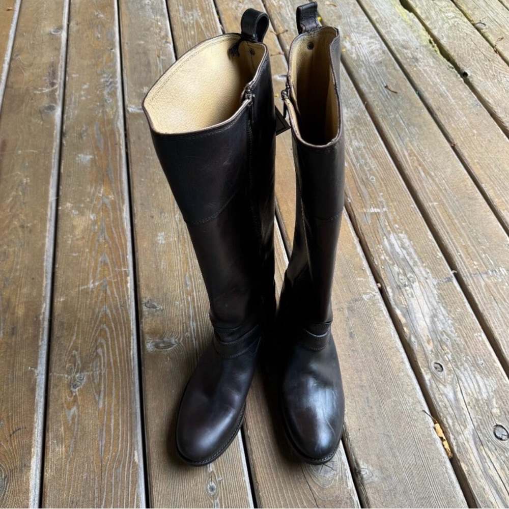 NWT FRYE Melissa Harness Wide Calf Inside Zip Dark Brown Boots in Women's 9B - Picture 3 of 13